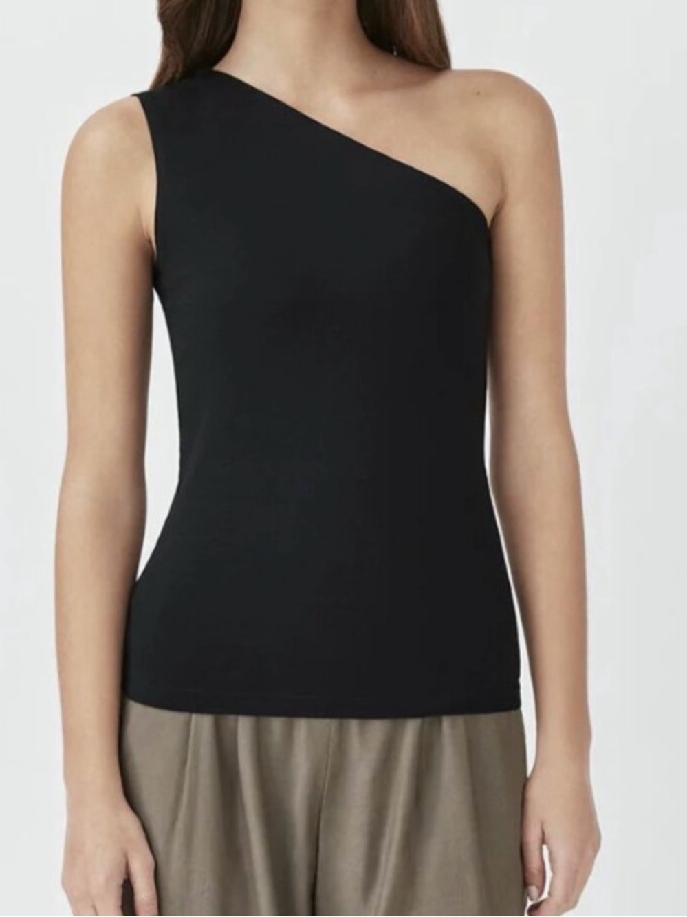 Cuyana Black Asymmetrical One Shoulder Cotton Tank Top with Built In Bra